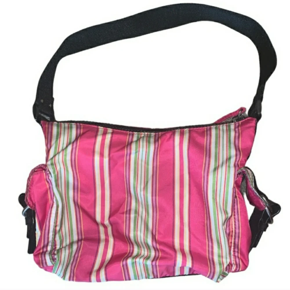 Lauren Ralph Lauren Pink Multicolor Stripe Mini Shoulder Bag with Black Strap